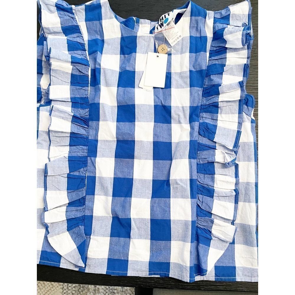 WHIT TWO Anthropologie Blue Cascade Ruffled Blouse MEDIUM - Picture 7 of 10